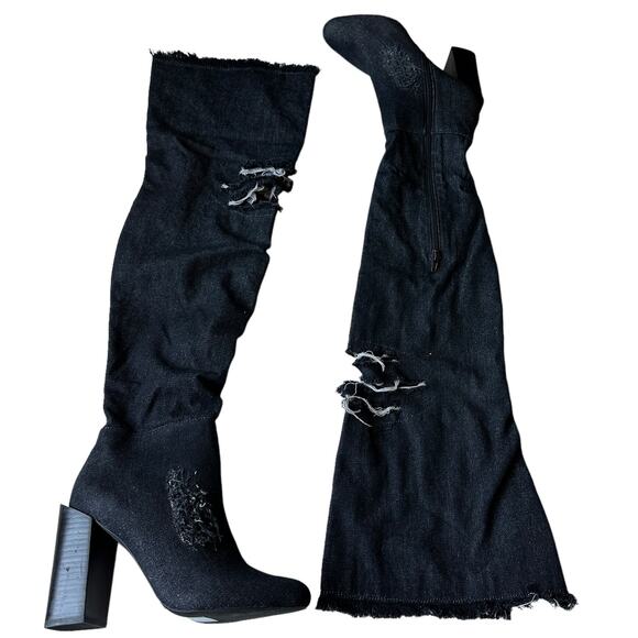 Jeffrey Campbell Boots LF JC Perouze Over the Knee Black Denim Women's Size 7 - Picture 2 of 11
